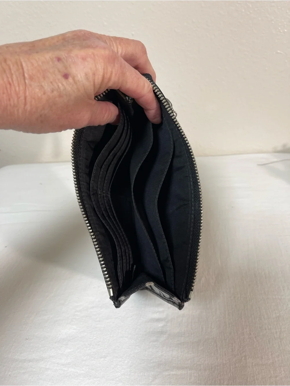 Coach Poppy Black and Gray Signature Wallet Wristlet with Leather Trim